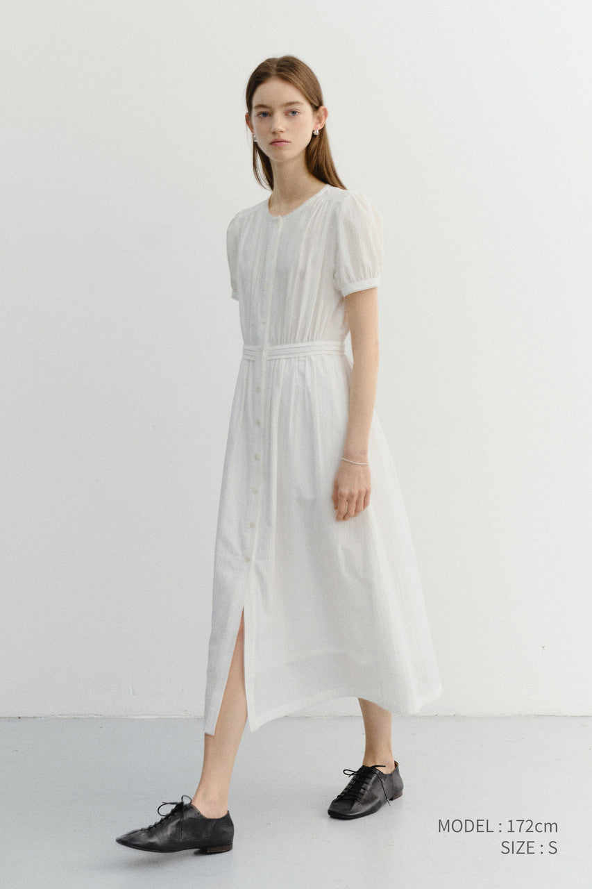 Dunst Maxi Shirring Half Sleeve Dress Ivory