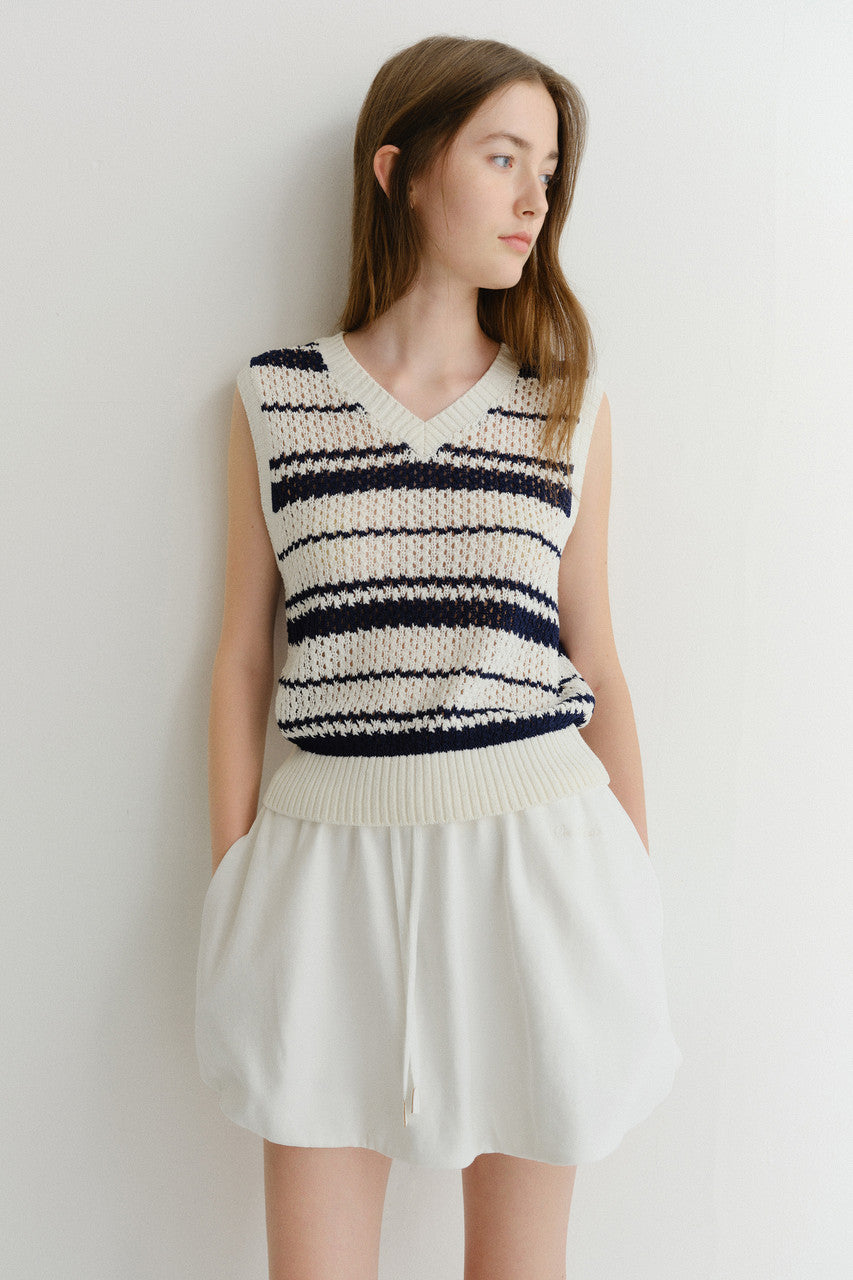 Dunst Unisex Chunky Striped Knit Vest Navy