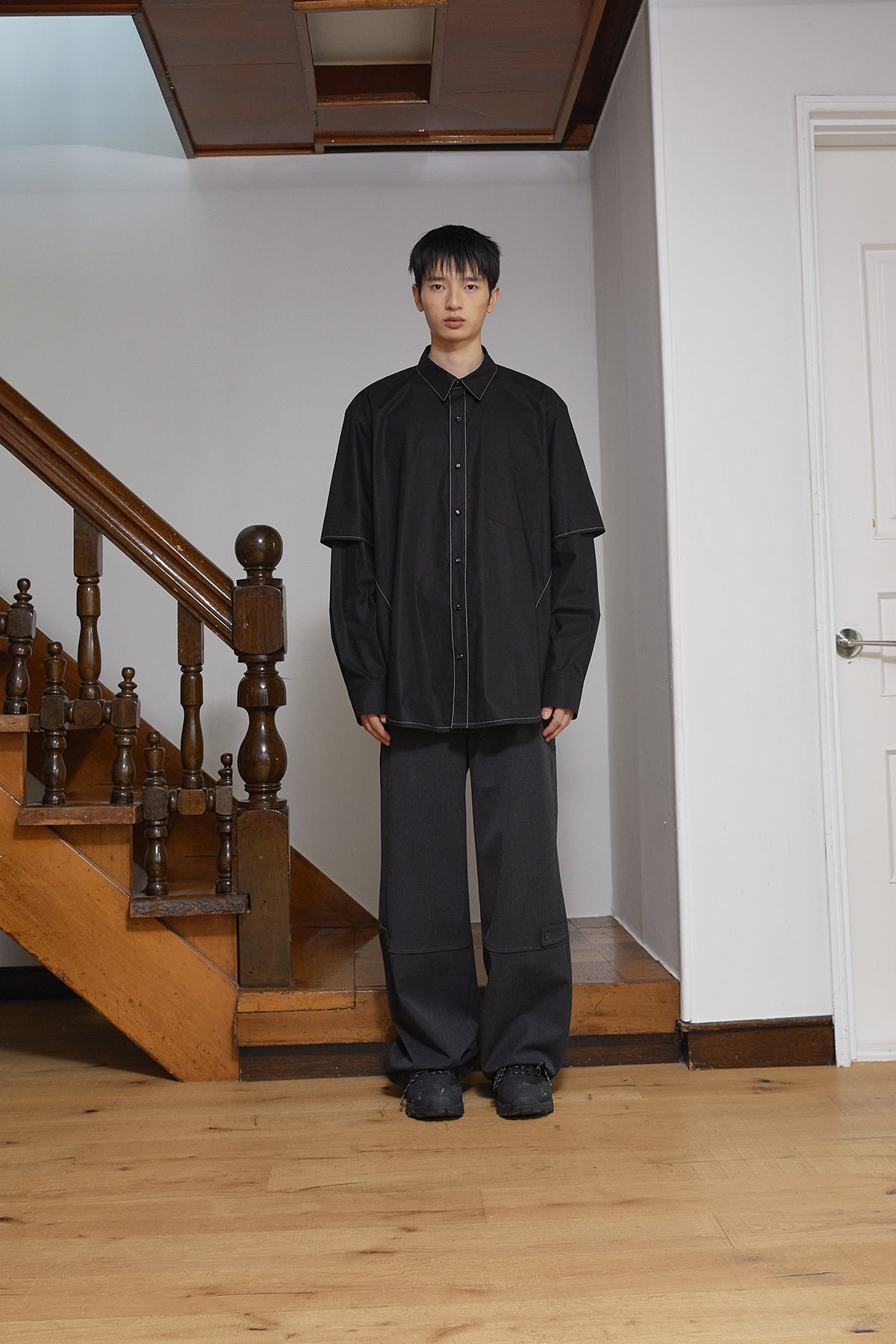 [matinkim] STITCH POINT LAYERED SHIRT FOR MEN IN BLACK