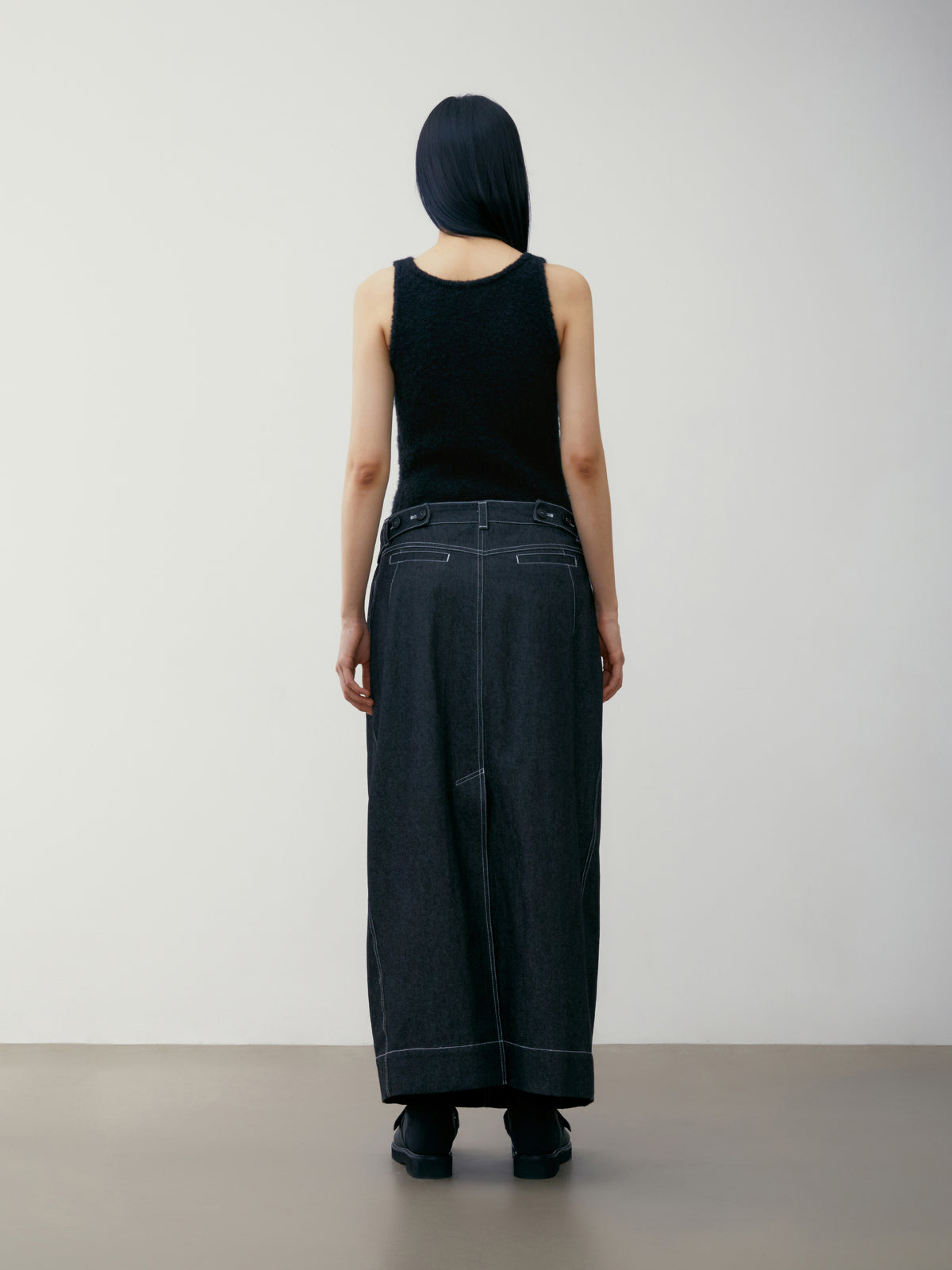 Low Classic Double Waist Denim Long Skirt Black