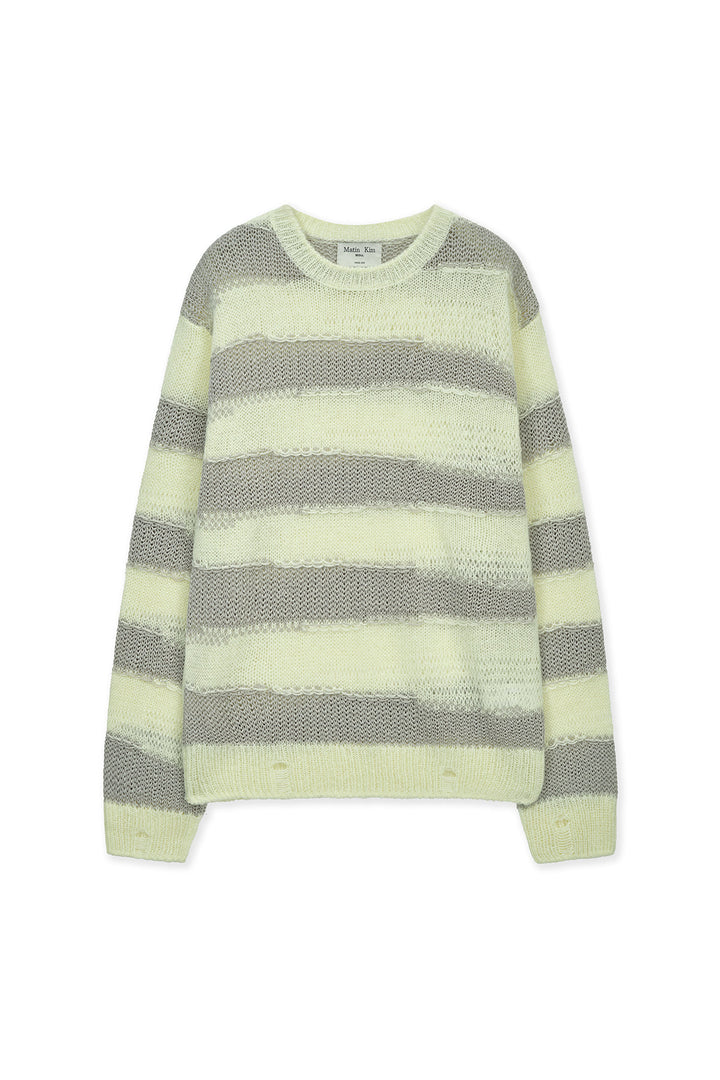 Matinkim Texture Block Stripe Knit Pullover IN Light Yellow