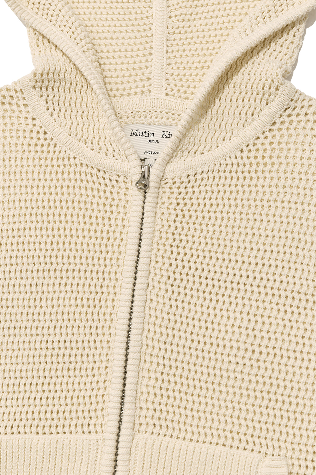 Matinkim Two Tone Mesh Knit Hoody Zip UP IN Ivory
