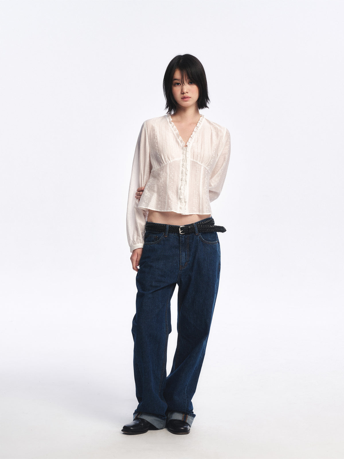 Low Classic Embroidered Frill Blouse Ivory