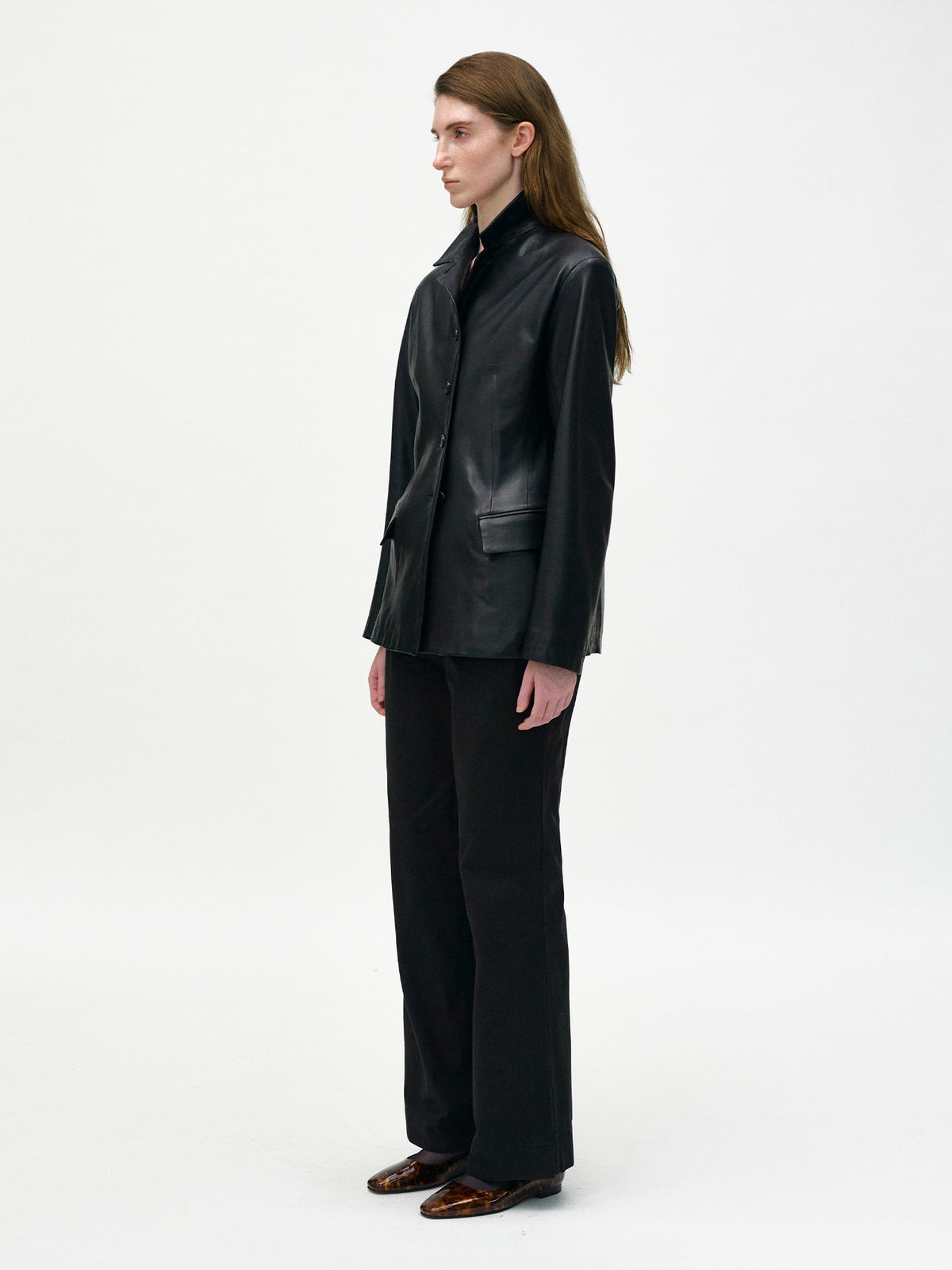 Nothing Written Single-breasted tailored leather jacket (Black)