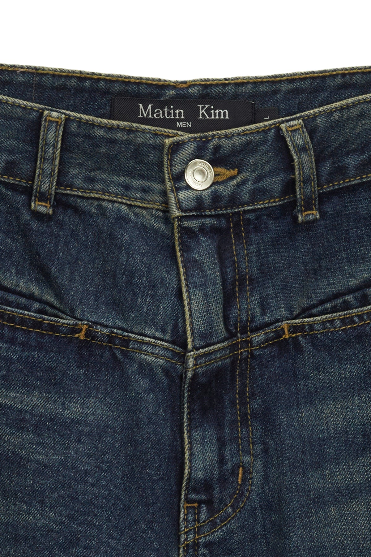 [matinkim] SIDE BRUSH WASHED DENIM PANTS FOR MEN IN BLUE