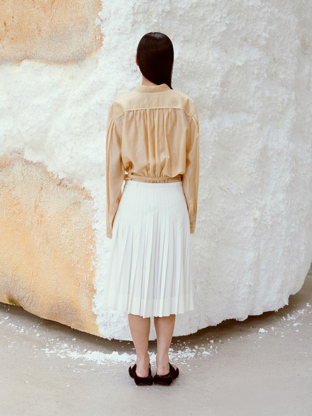 [Low Classic] Pleated Midi Skirt_White