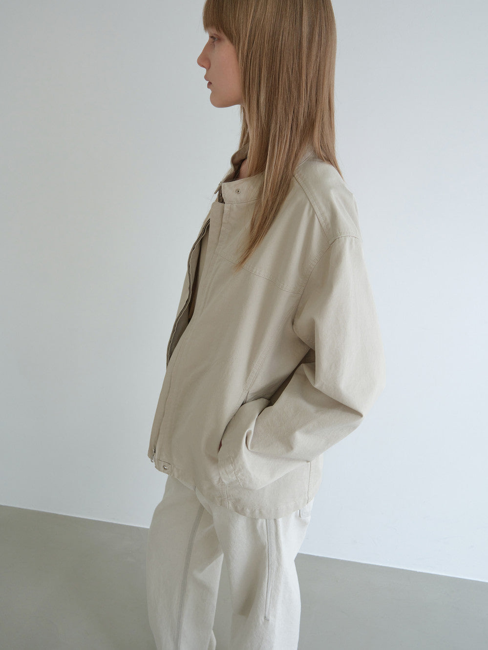 [Low Classic] Washed Cotton Biker Jacket_Cream