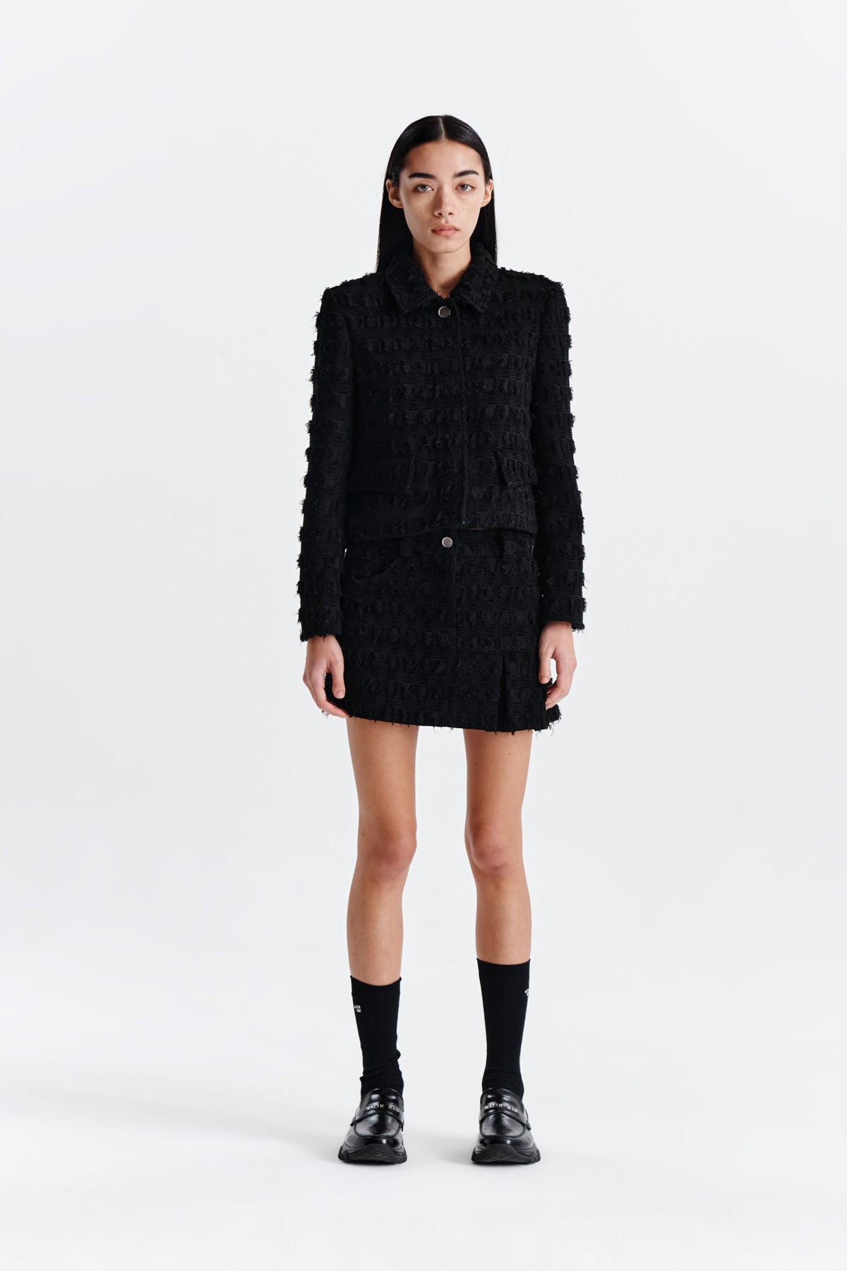 Matinkim Pleats Mixed Tweed Mini Skirt IN Black