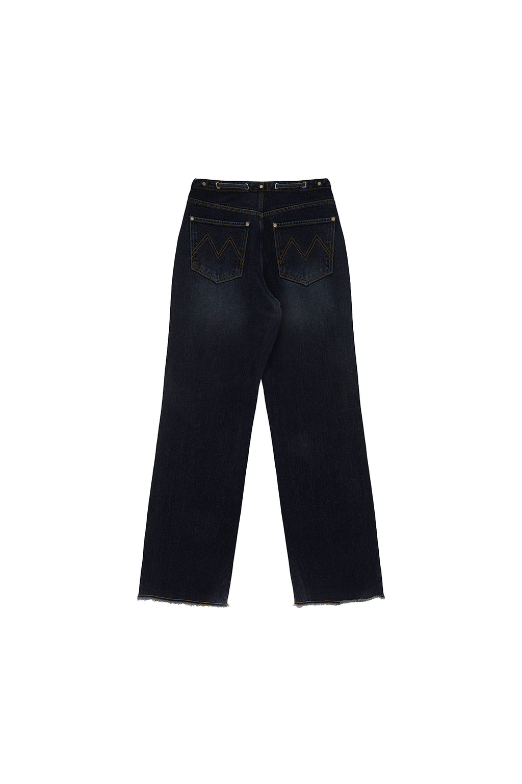[matinkim] WAIST STRING BELTED DENIM PANTS IN NAVY