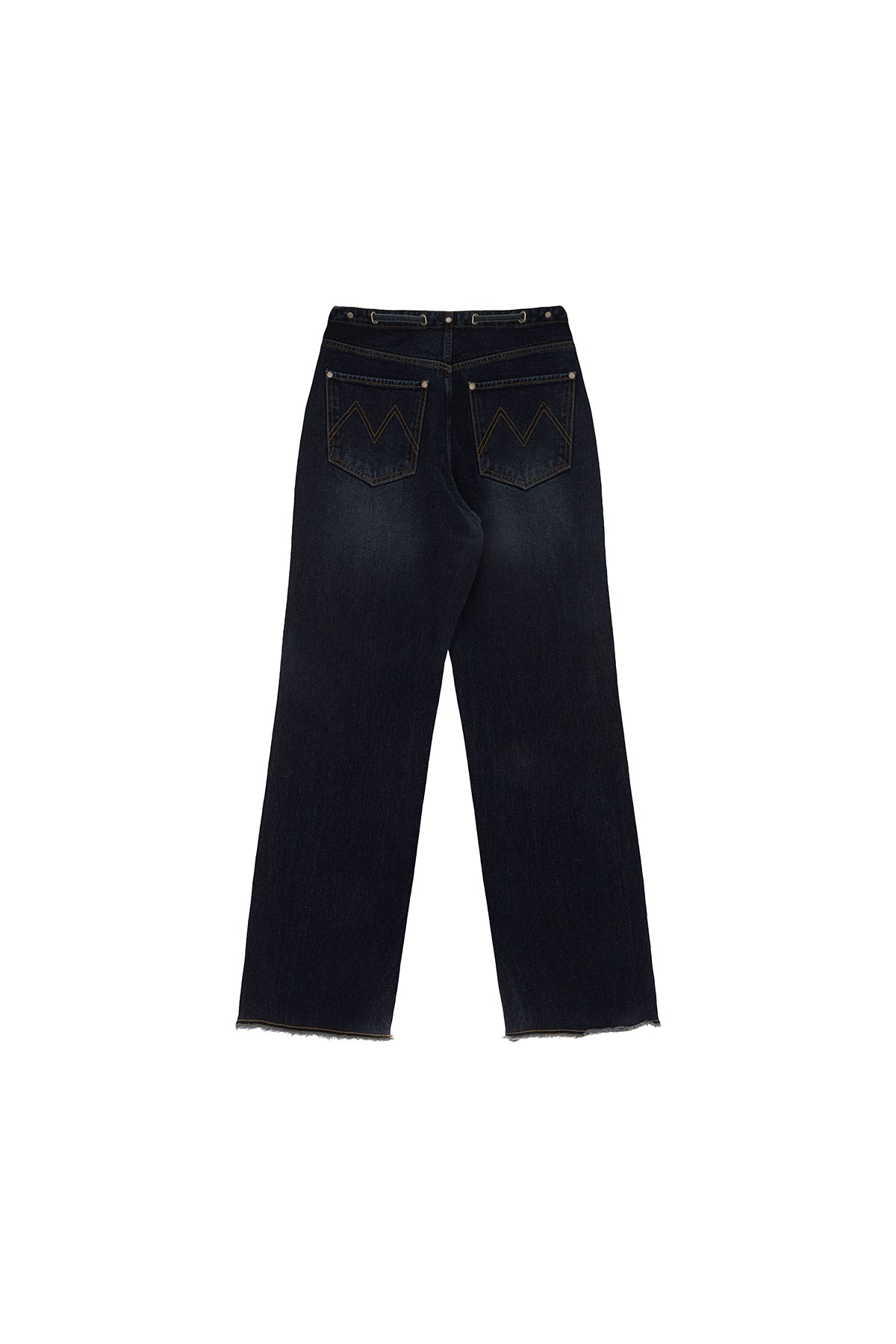 [matinkim] WAIST STRING BELTED DENIM PANTS IN NAVY