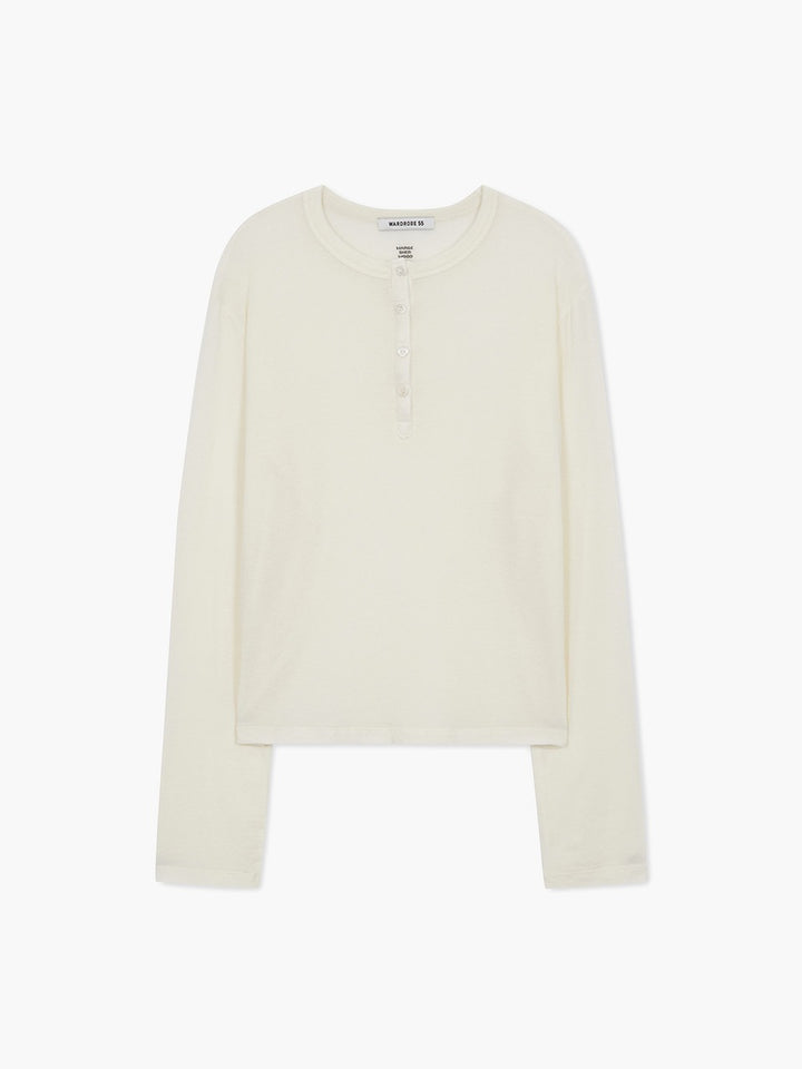 Margesherwood Henley Neck Long Sleeve T-Shirt ivory