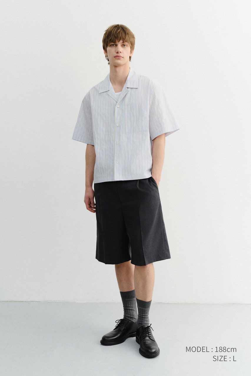 Dunst Cropped Open Collared Striped Shirt Beige Stripe