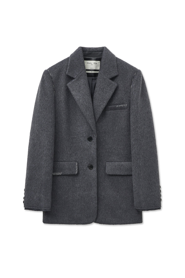 Matinkim Hairy Overfit Stitch Single Jacket IN Grey