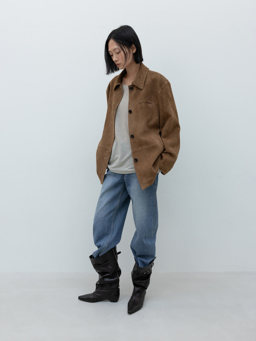 Low Classic Real Leather Work Jacket Brown Suede