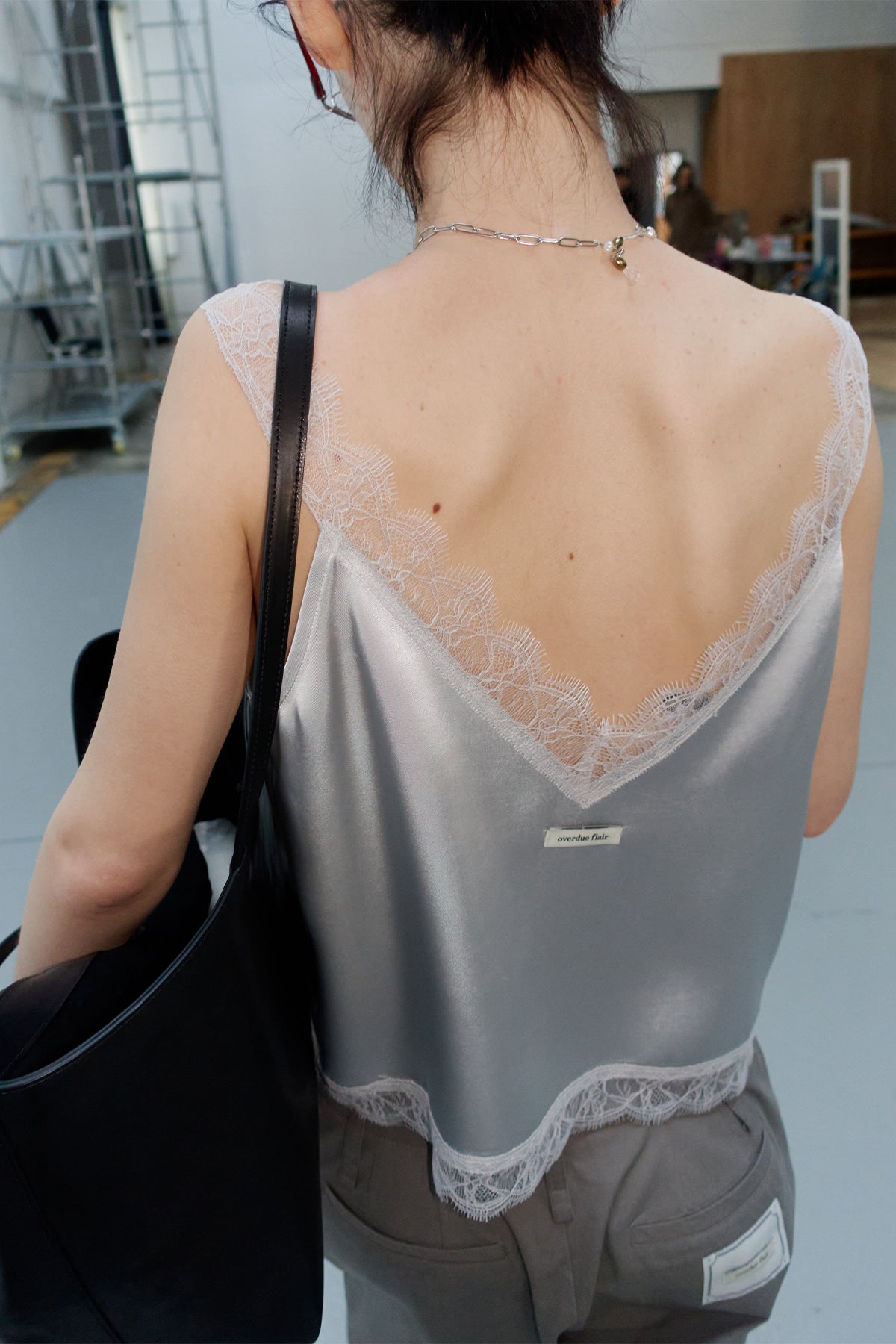 Overdueflair Lace Satin Sleeveless Silver