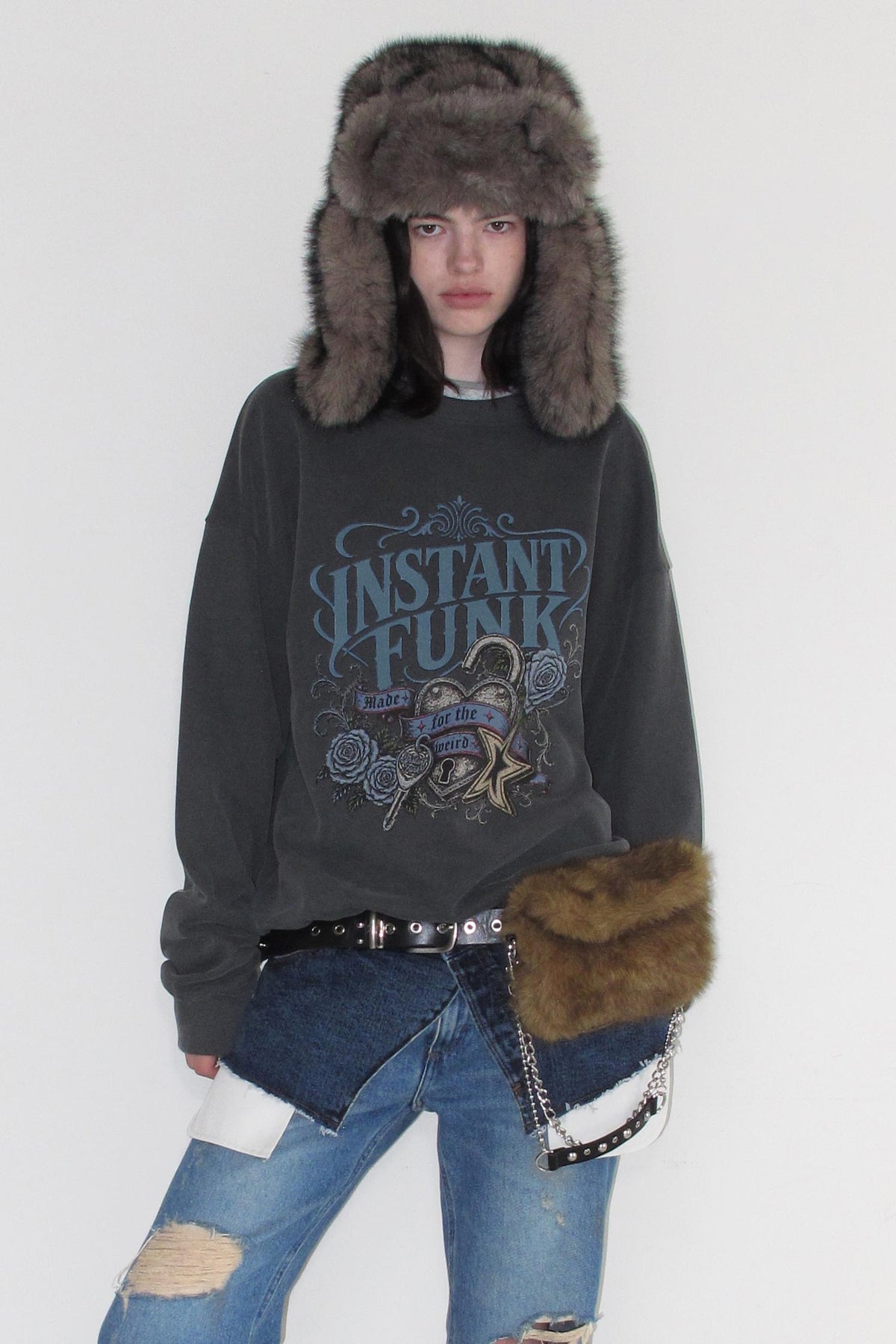 Instantfunk Washed Oversized Sweatshirt - Charcoal
