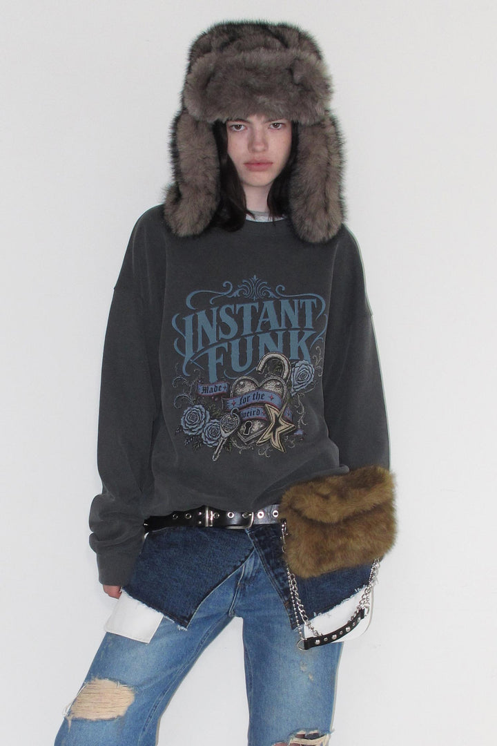 Instantfunk Washed Oversized Sweatshirt - Charcoal