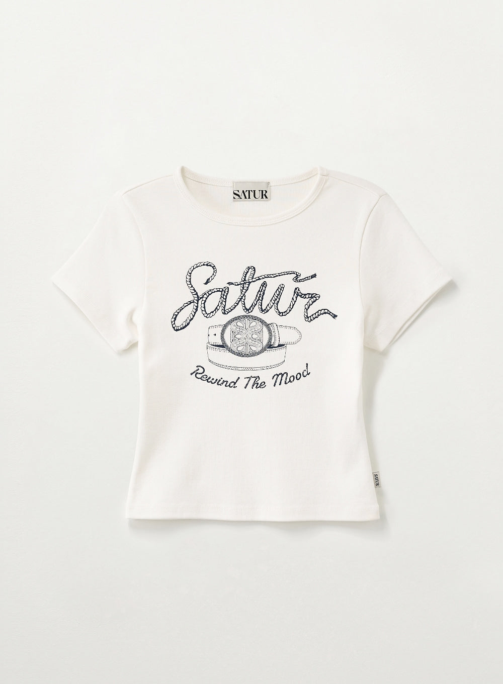 Satur (W) Belt Graphic Slim Fit T-Shirt - White