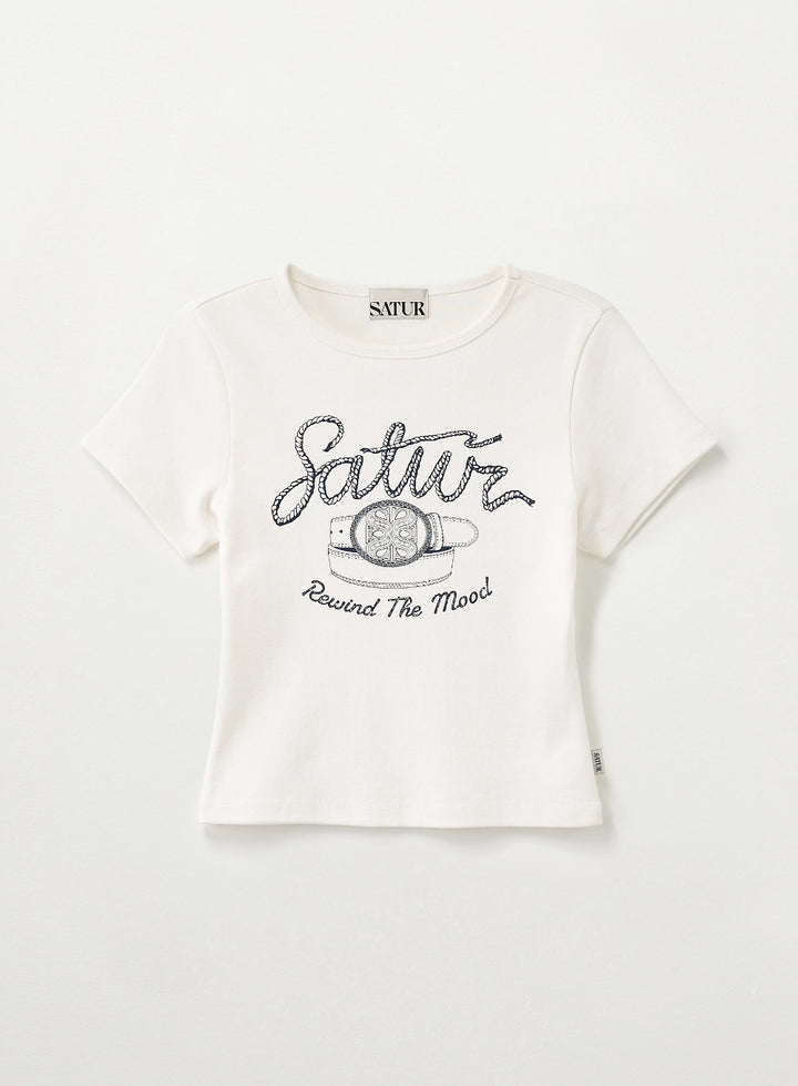 Satur (W) Belt Graphic Slim Fit T-Shirt - White