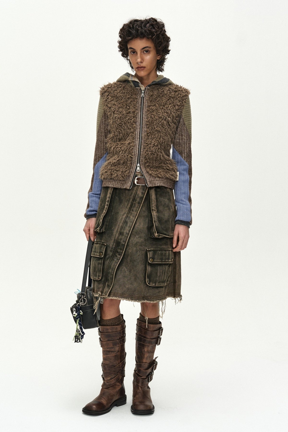Andersson Bell Fur Color-Blocked Hooded Zip-UP