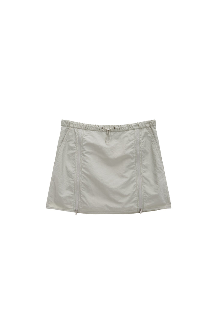 Matinkim Double Zipper Point Banding Mini Skirt IN Beige