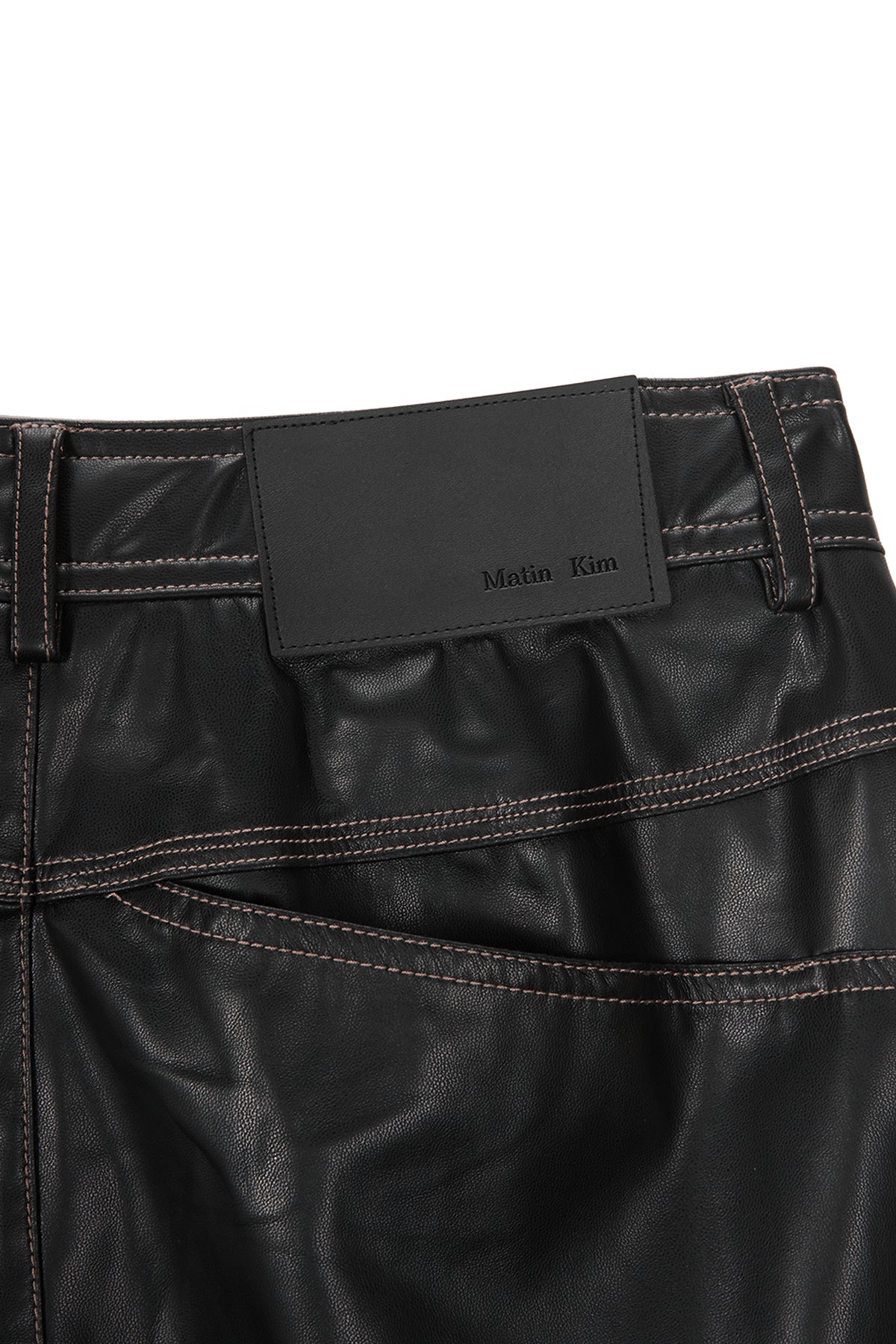 [matinkim] WAIST UNBALANCED LEATHER PANTS IN BLACK