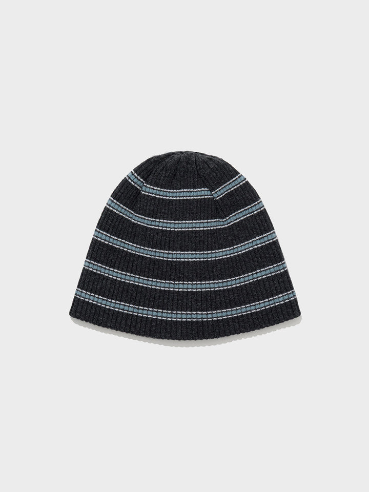 Low Classic Wool Cash Blend Striped Beanie Charcoal Grey