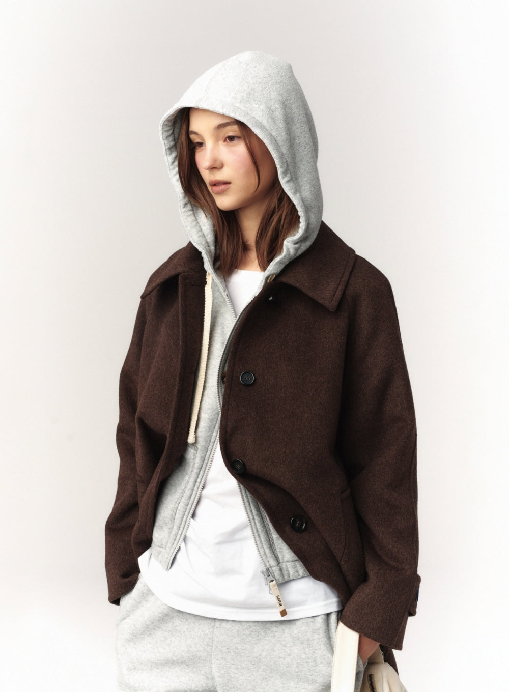 [satur] (W) A-Line Wool Blend Single Coat - Brown