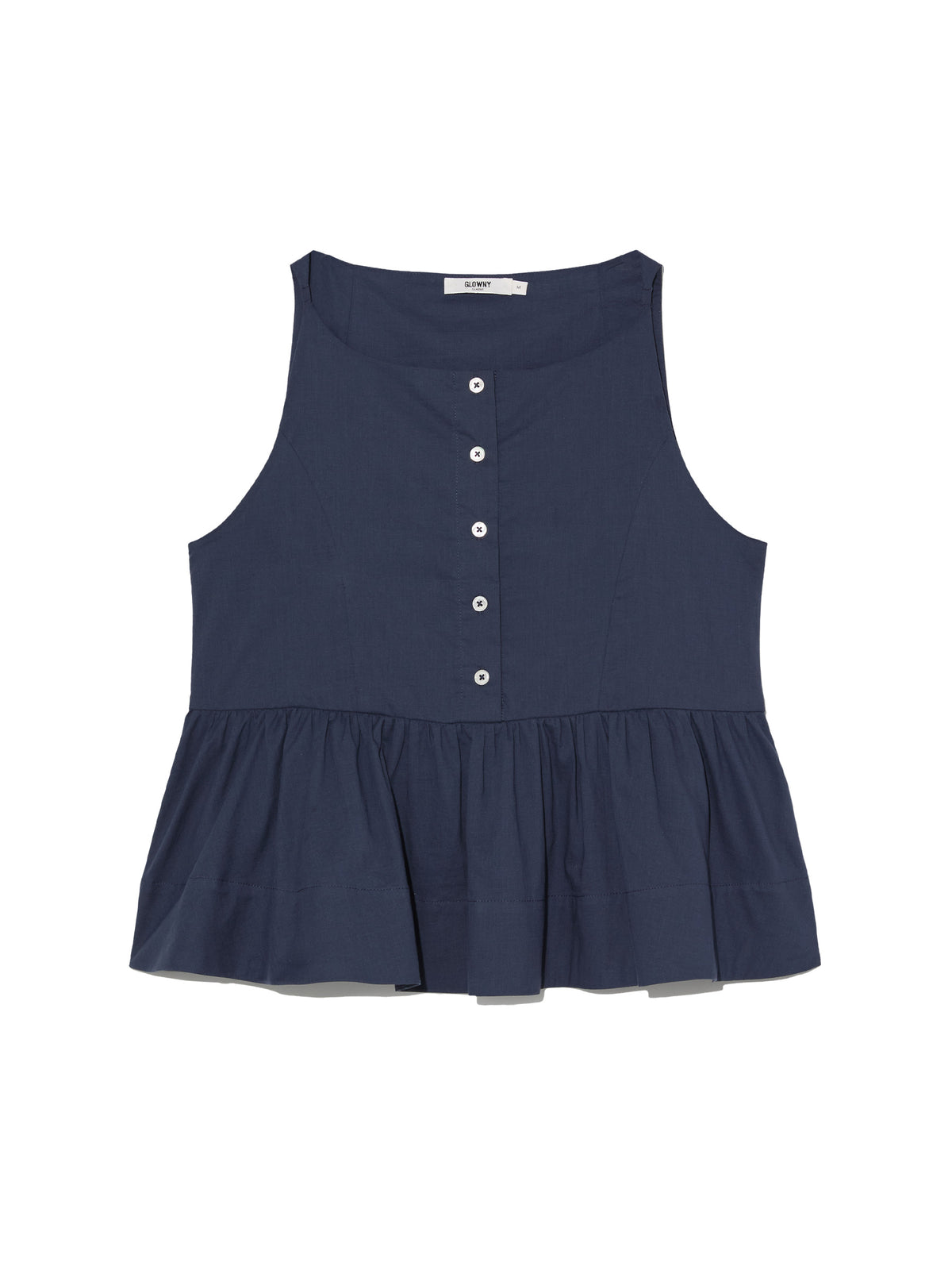 GLOWNY G Ruffled Button Blouse (Deep Navy)
