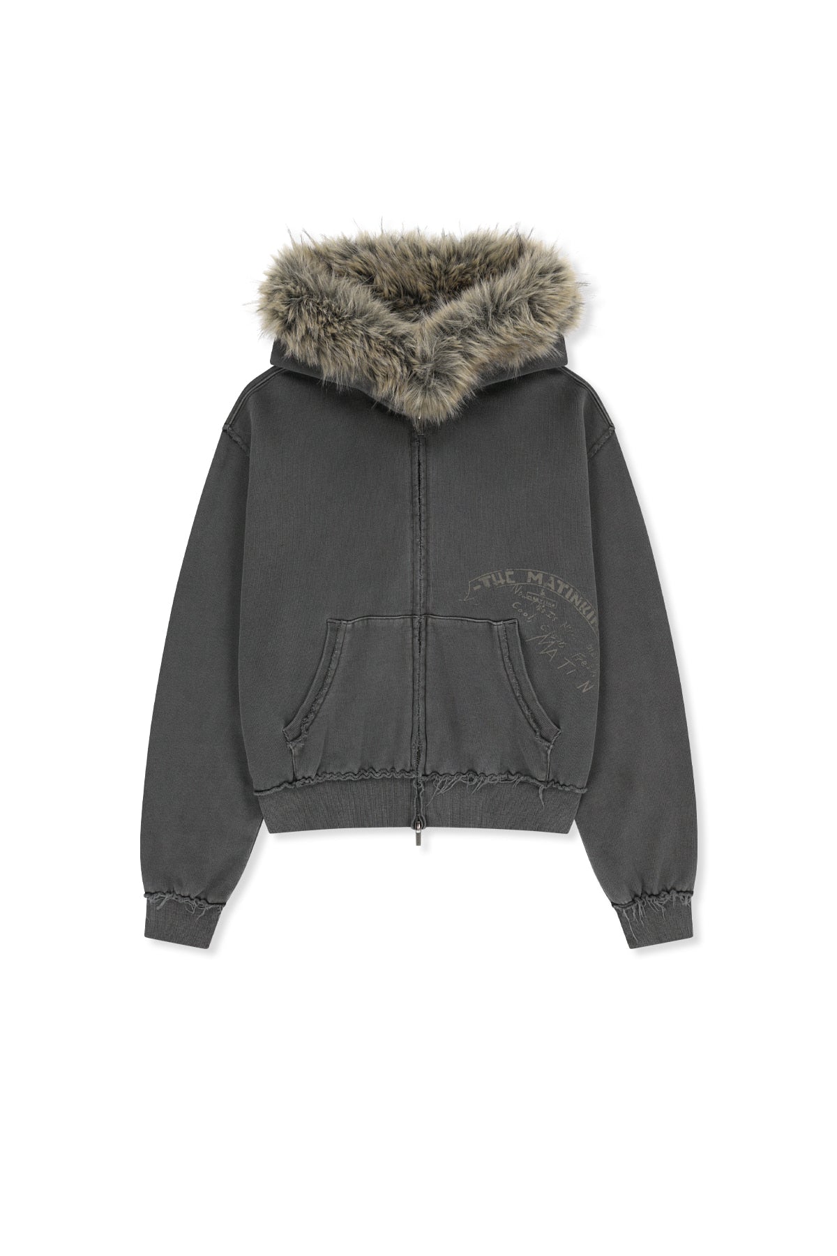 Matinkim Vintage Graffiti Fur-Trim Hoody Zip UP IN Charcoal