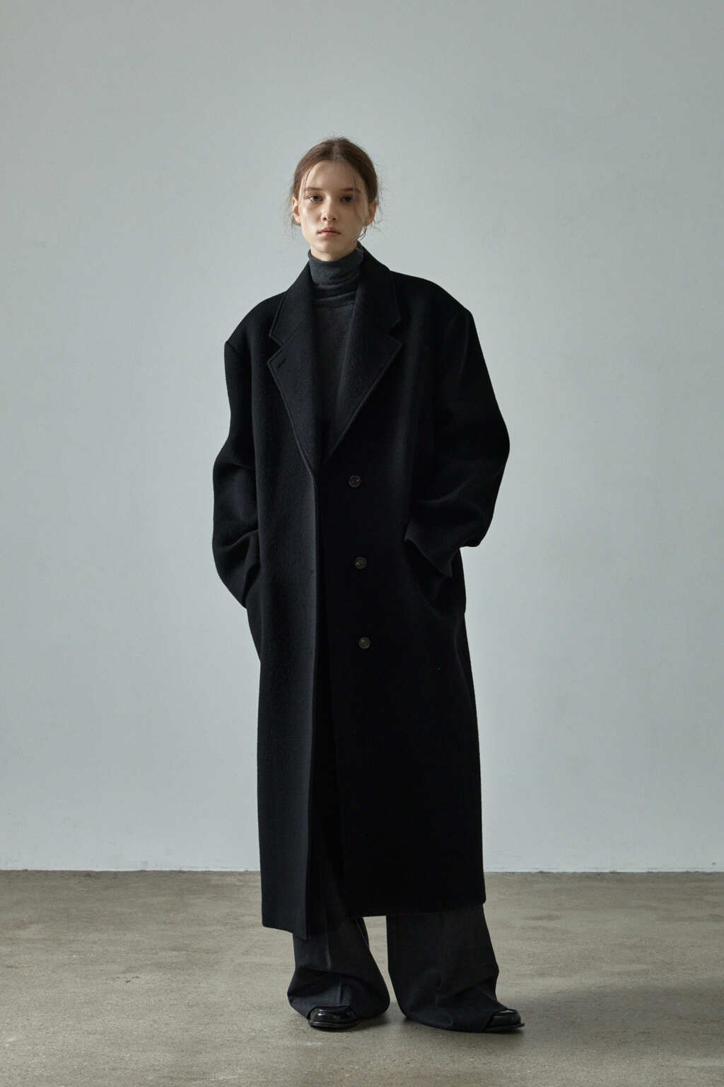 Facade Pattern Cashmere Single Coat black