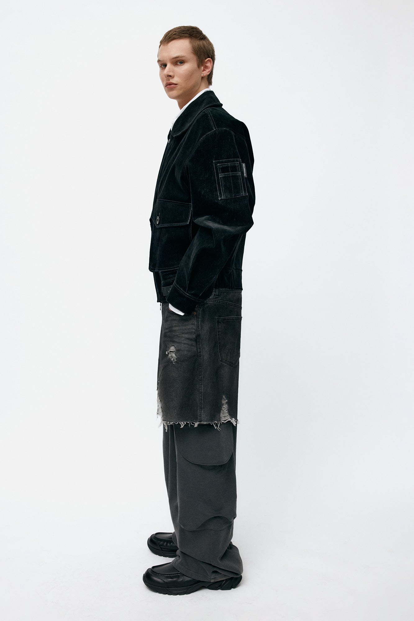 Andersson Bell Unisex Rugged Denim-Inset Sweatpants