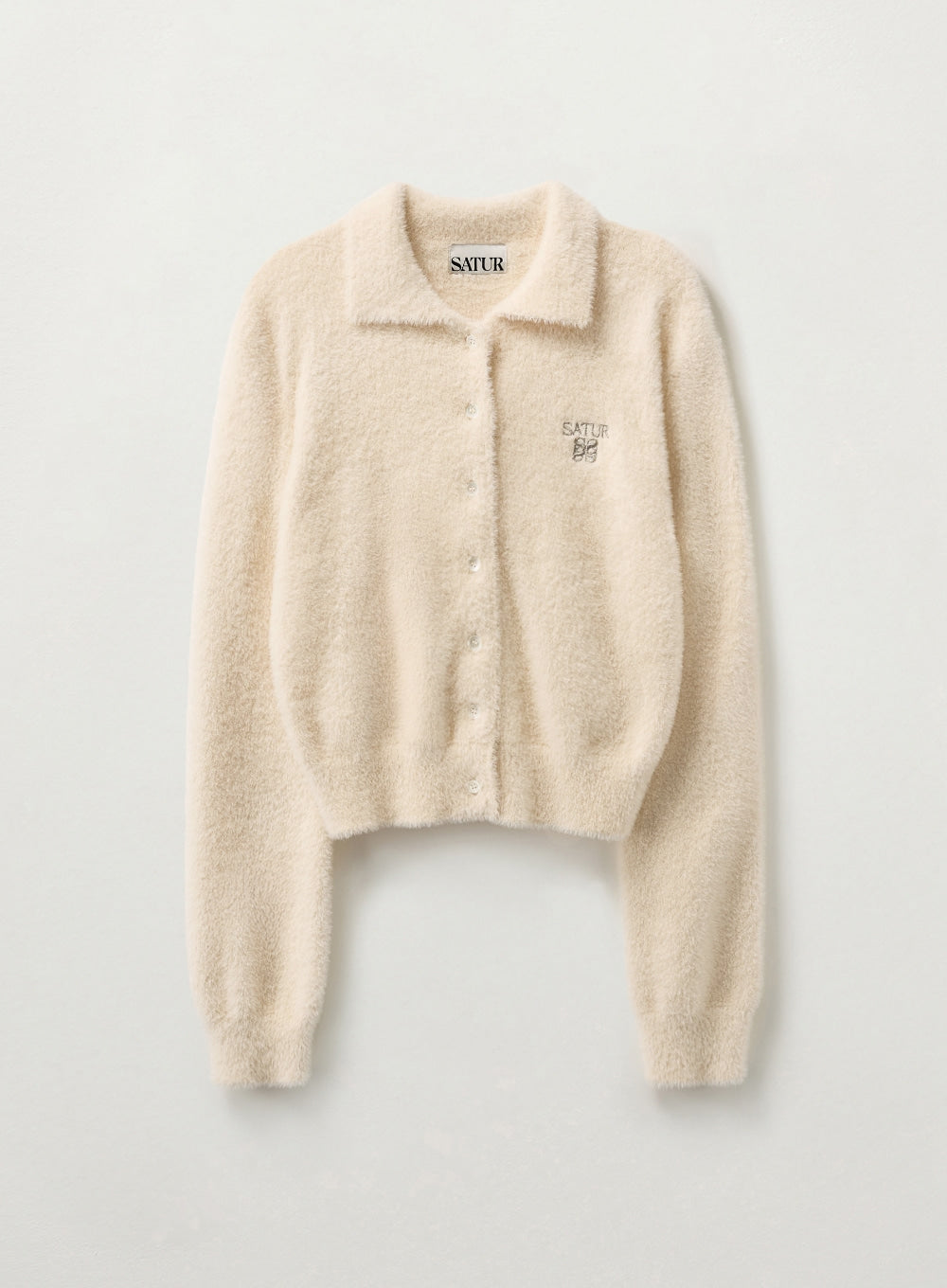 [satur] (W) Hairy Collar Knit Cardigan - Cream