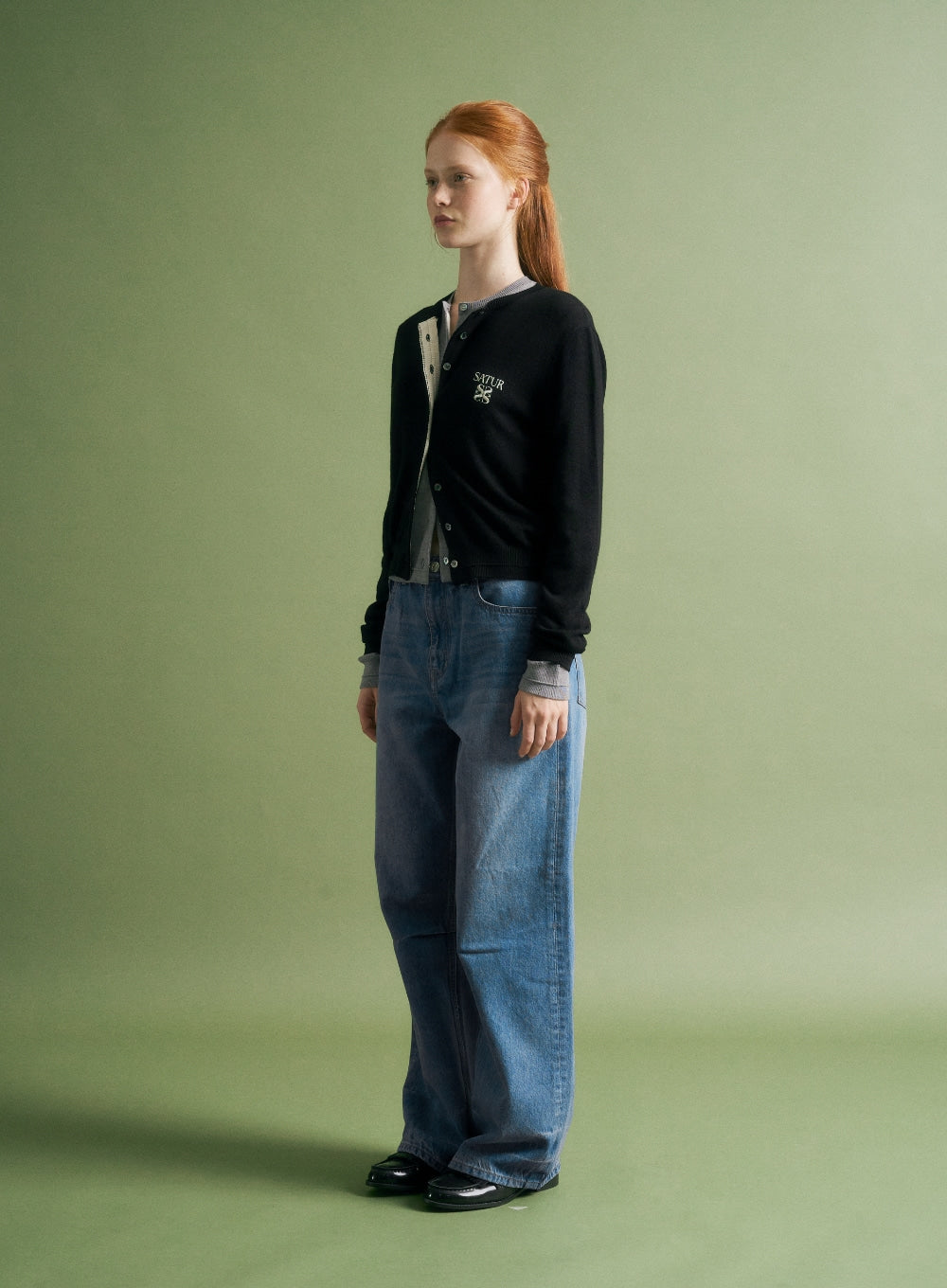 [satur] (W) Loren Basic Crew Neck Fine Cardigan - Black