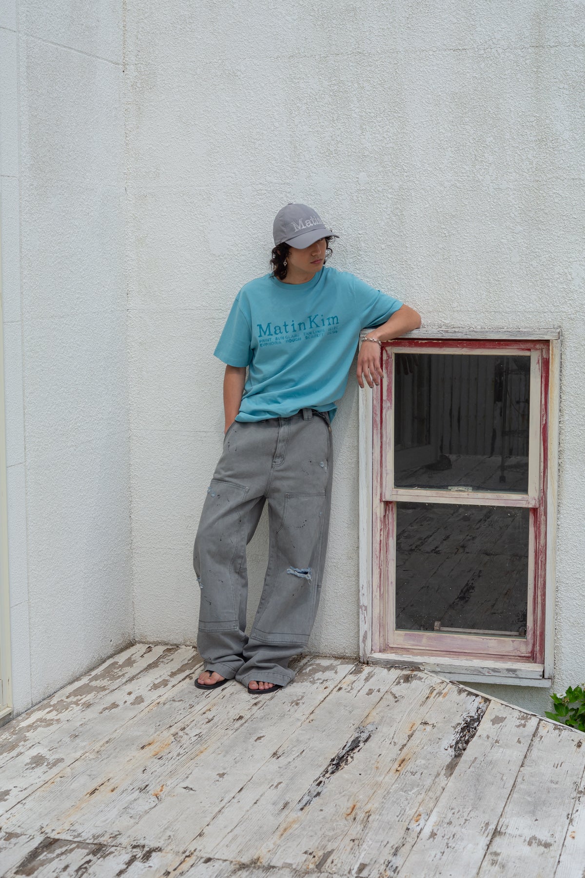 Matinkim Vintage Painting Carpenter Pants For Men IN Grey