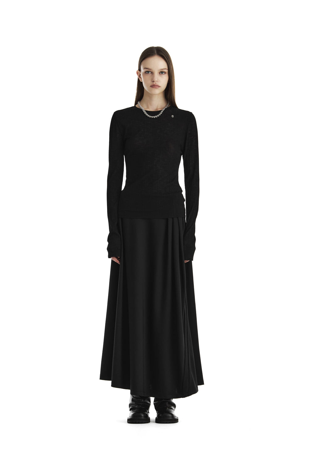 Treemingbird Sheer Rib One-Neck T-Shirt Black