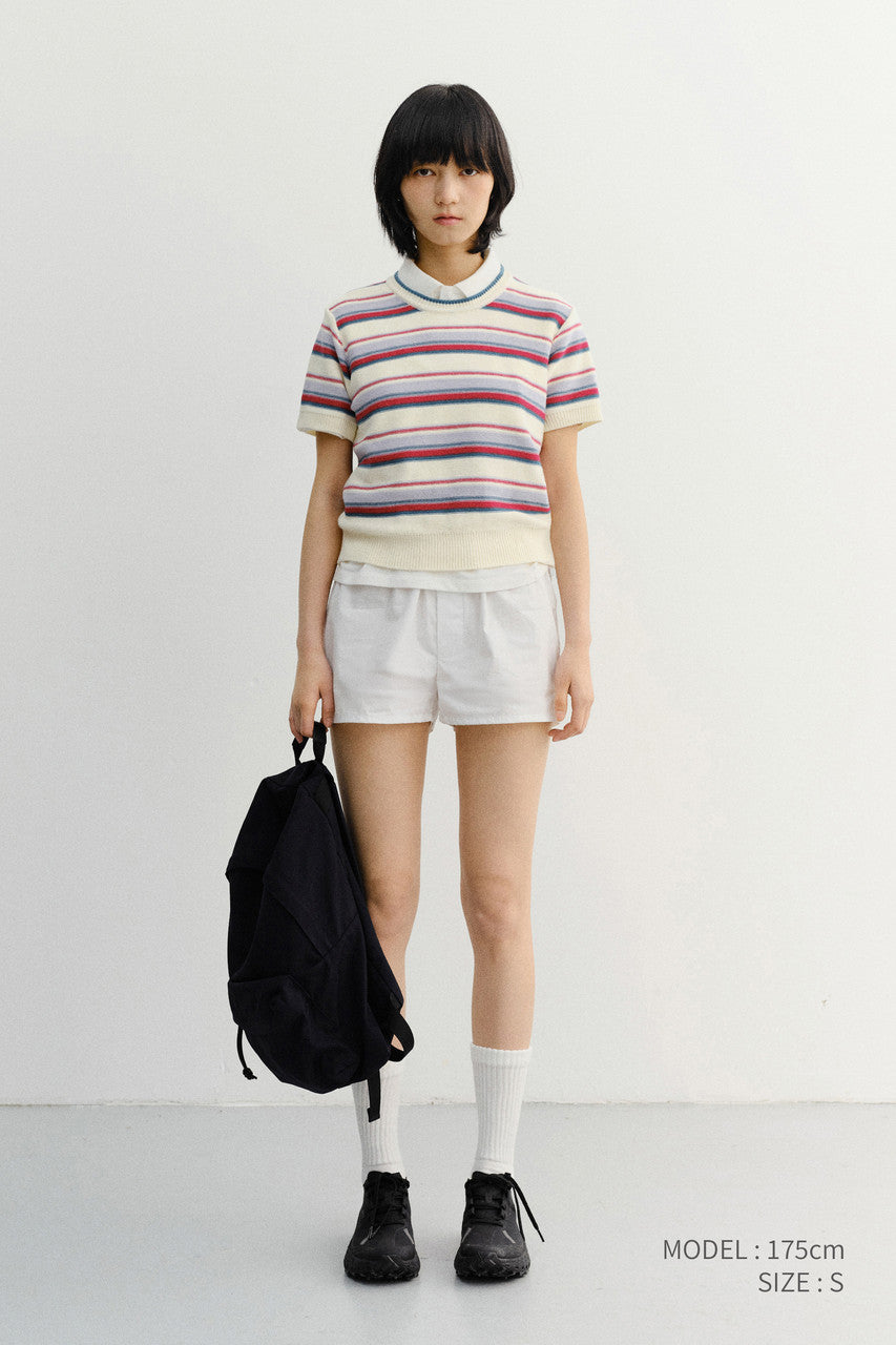 Dunst Unisex Striped Crewneck Knit Cream Red
