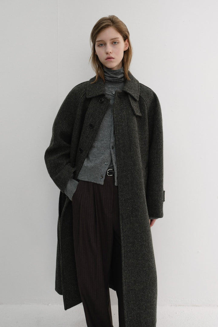 Dunst Unisex Relaxed Balmacaan Coat Brown Tweed