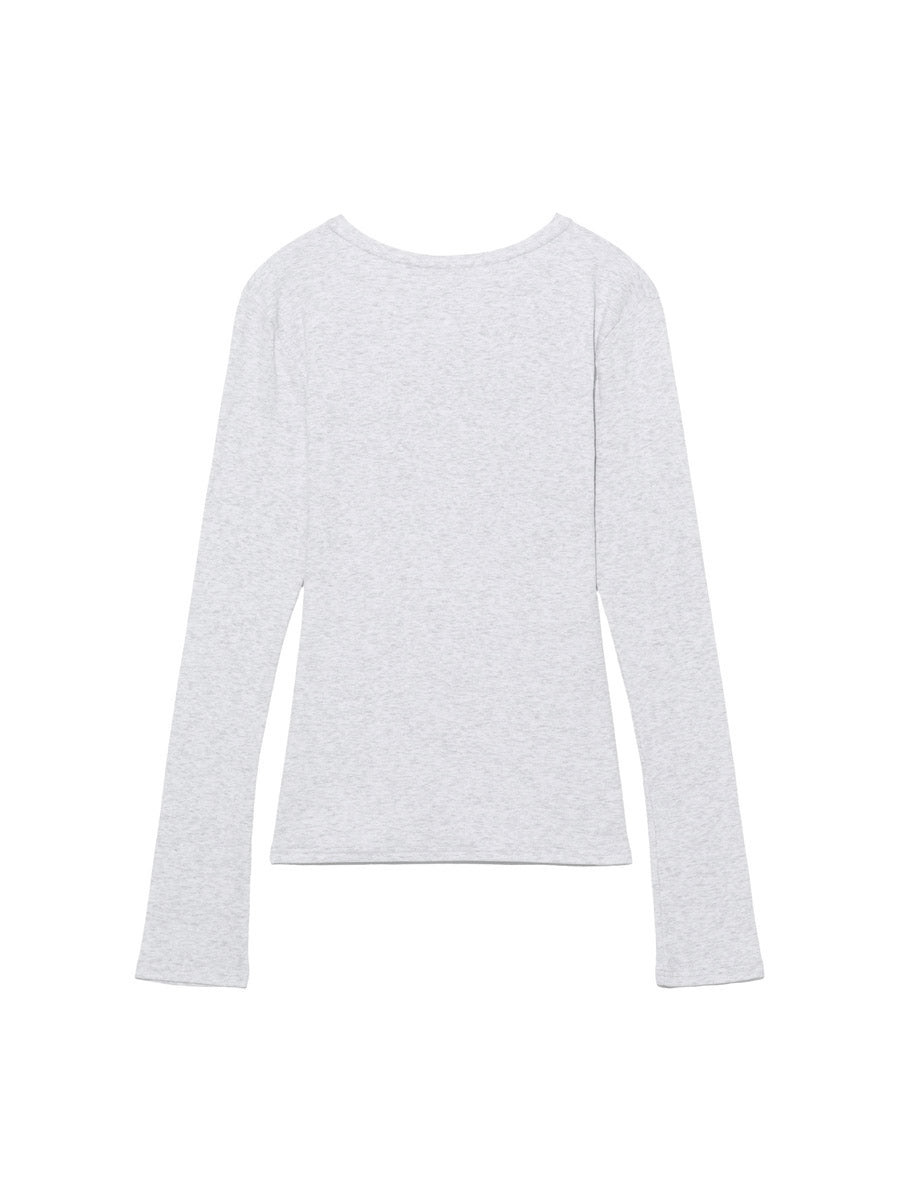 GLOWNY G Classic V-Neck Rib Long Sleeve (Melange Gray)