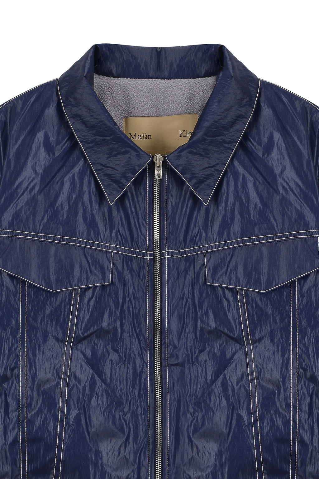 [matinkim] STITCH DETAILED TRUCKER JUMPER IN BLUE