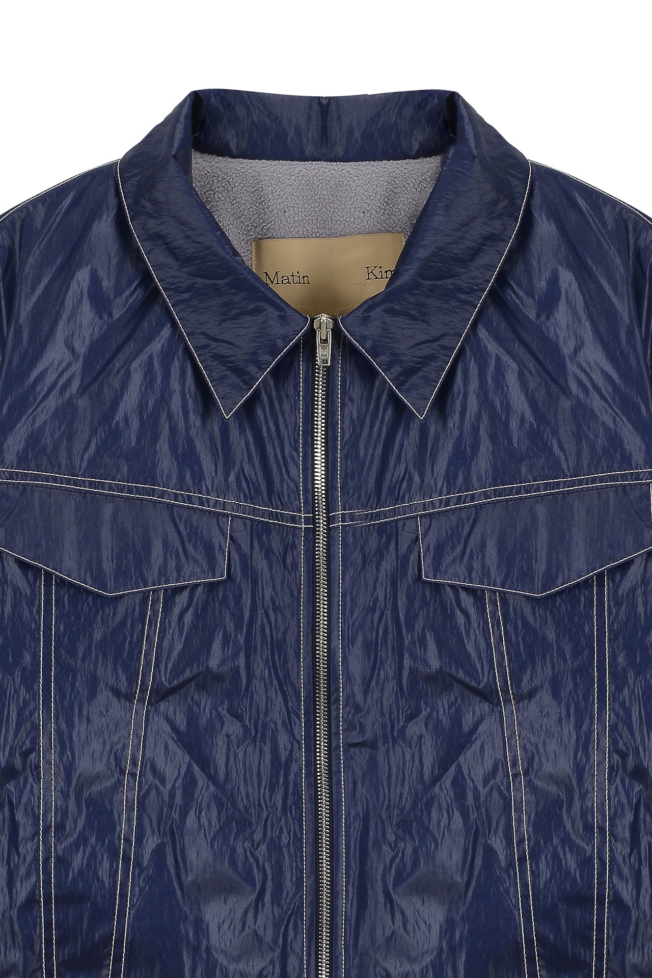 [matinkim] STITCH DETAILED TRUCKER JUMPER IN BLUE