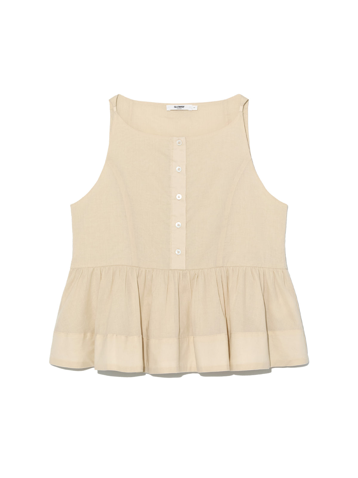 GLOWNY G Ruffled Button Blouse (Beige)