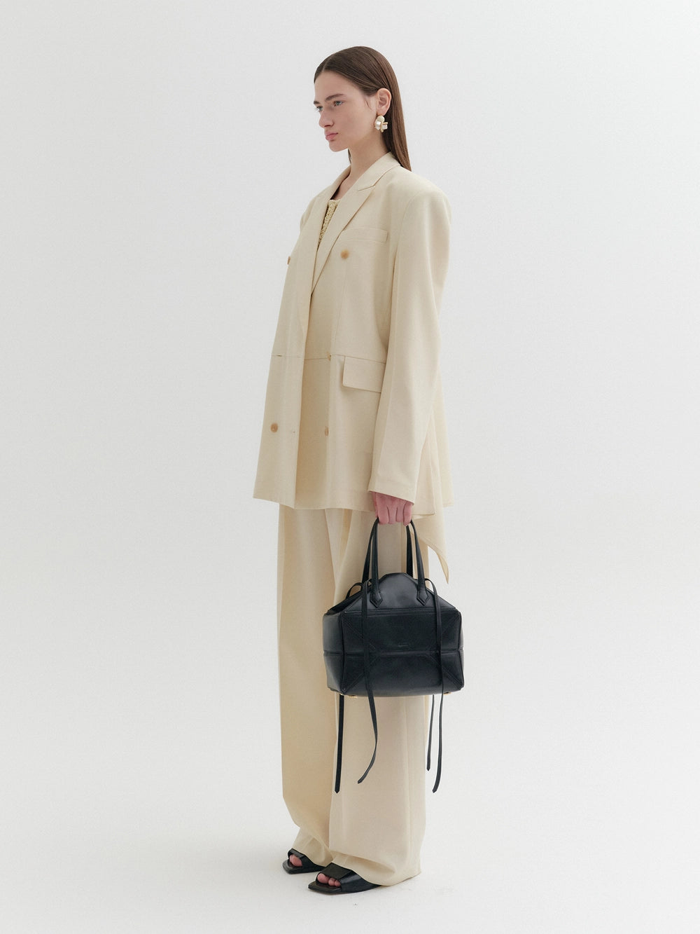 EENK Waist Lettering Wide Pants - Ivory