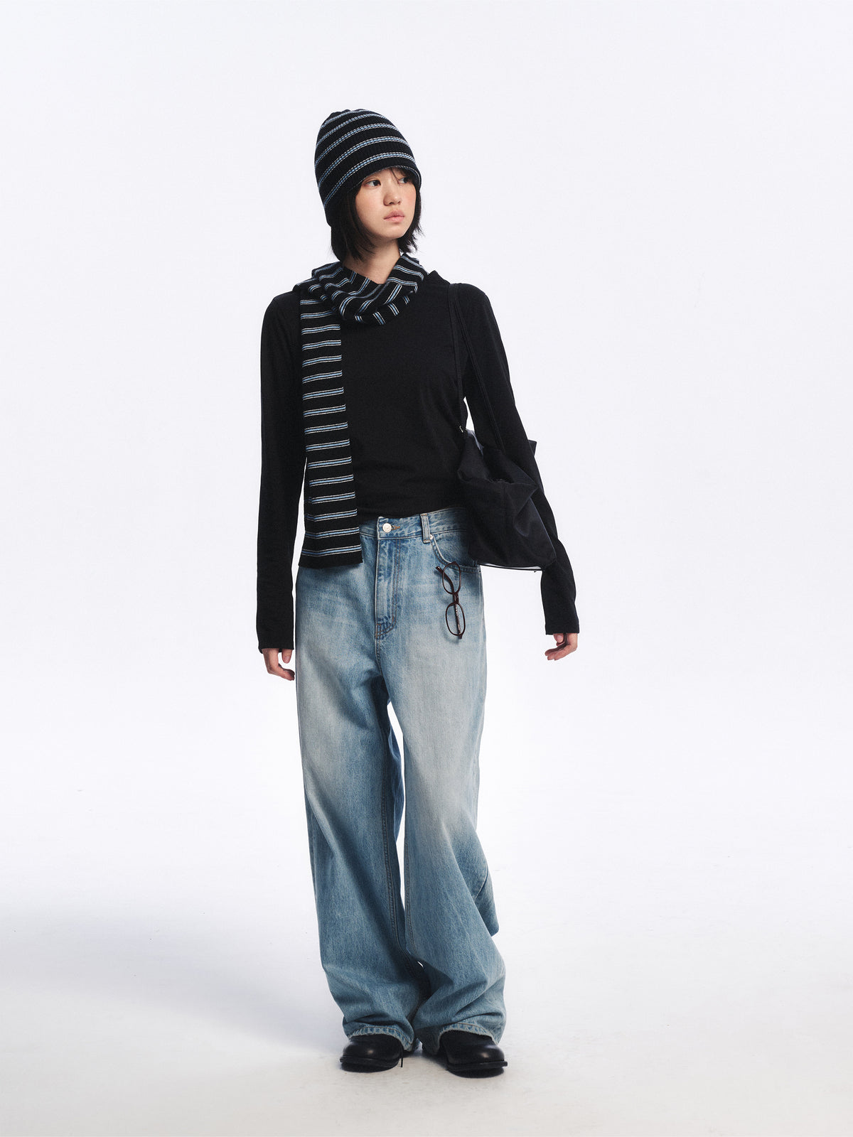 Low Classic Wool Cash Blend Striped Muffler Black