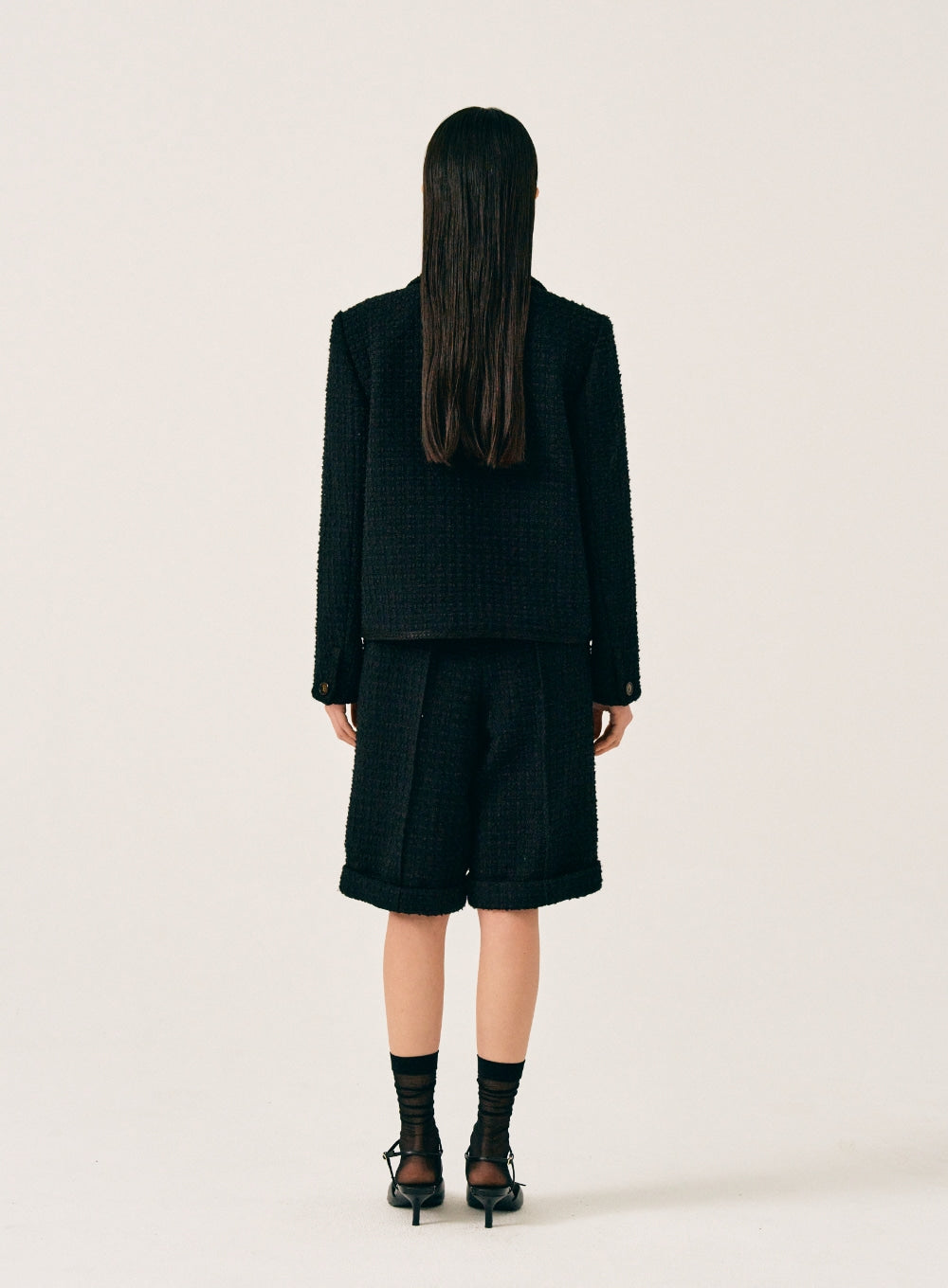 [satur] (W) Aachen Wool Blend Collar Tweed Jacket - Resort Black