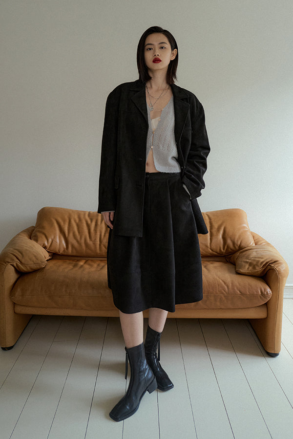 Overdueflair Volume Suede Skirt Black