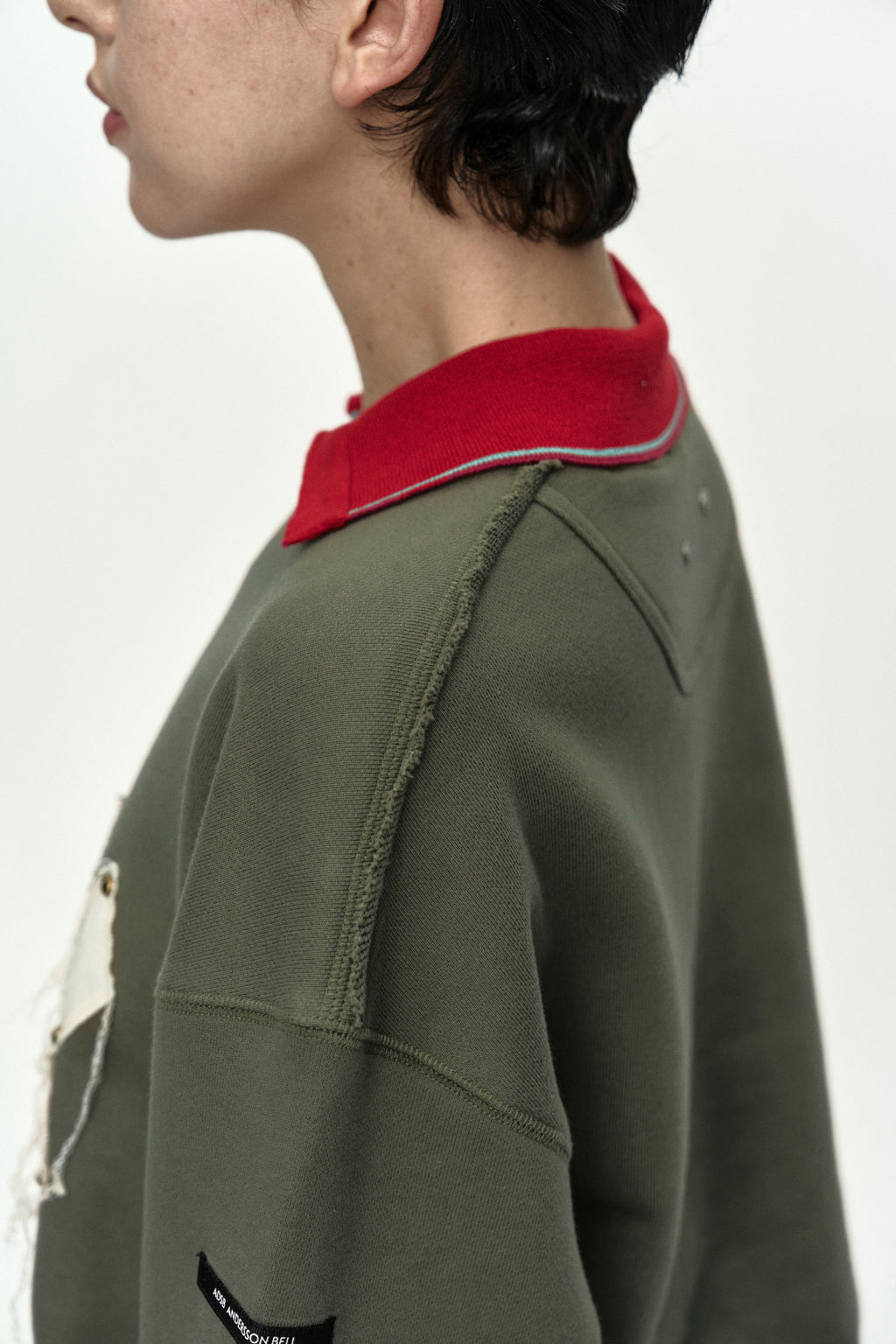 Andersson Bell (Essential) Studded Argyle Patchwork Sweatshirt Olive)