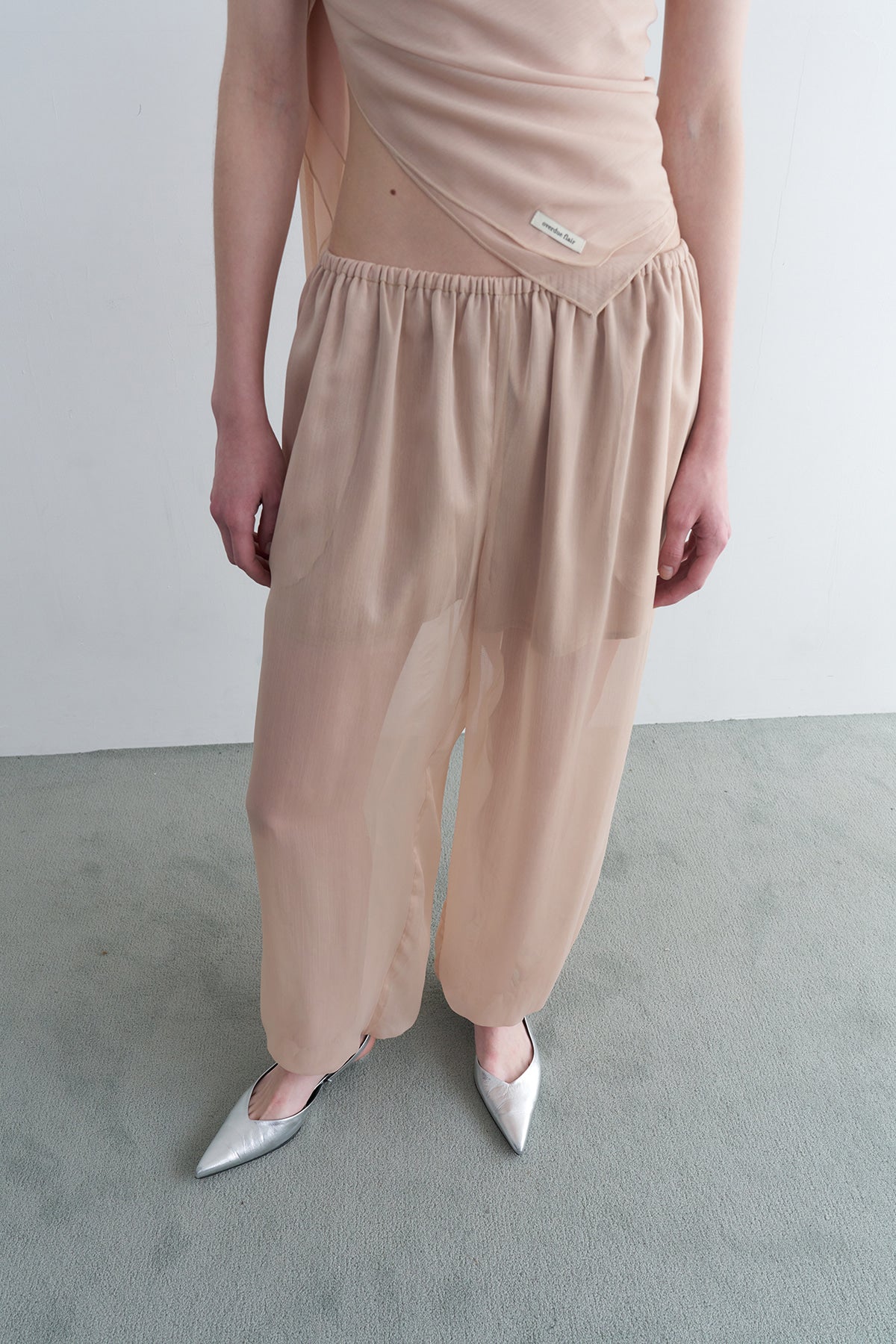 Overdueflair Sheer Wrap Scarf Pants Nude Beige