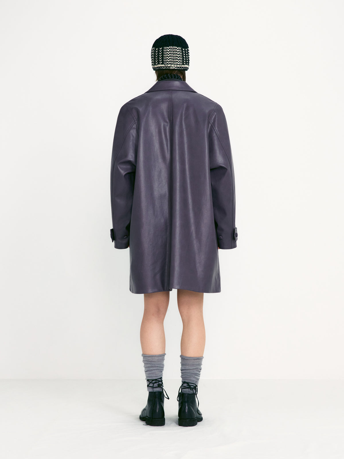 Low Classic Textured Leather Half Coat Purple