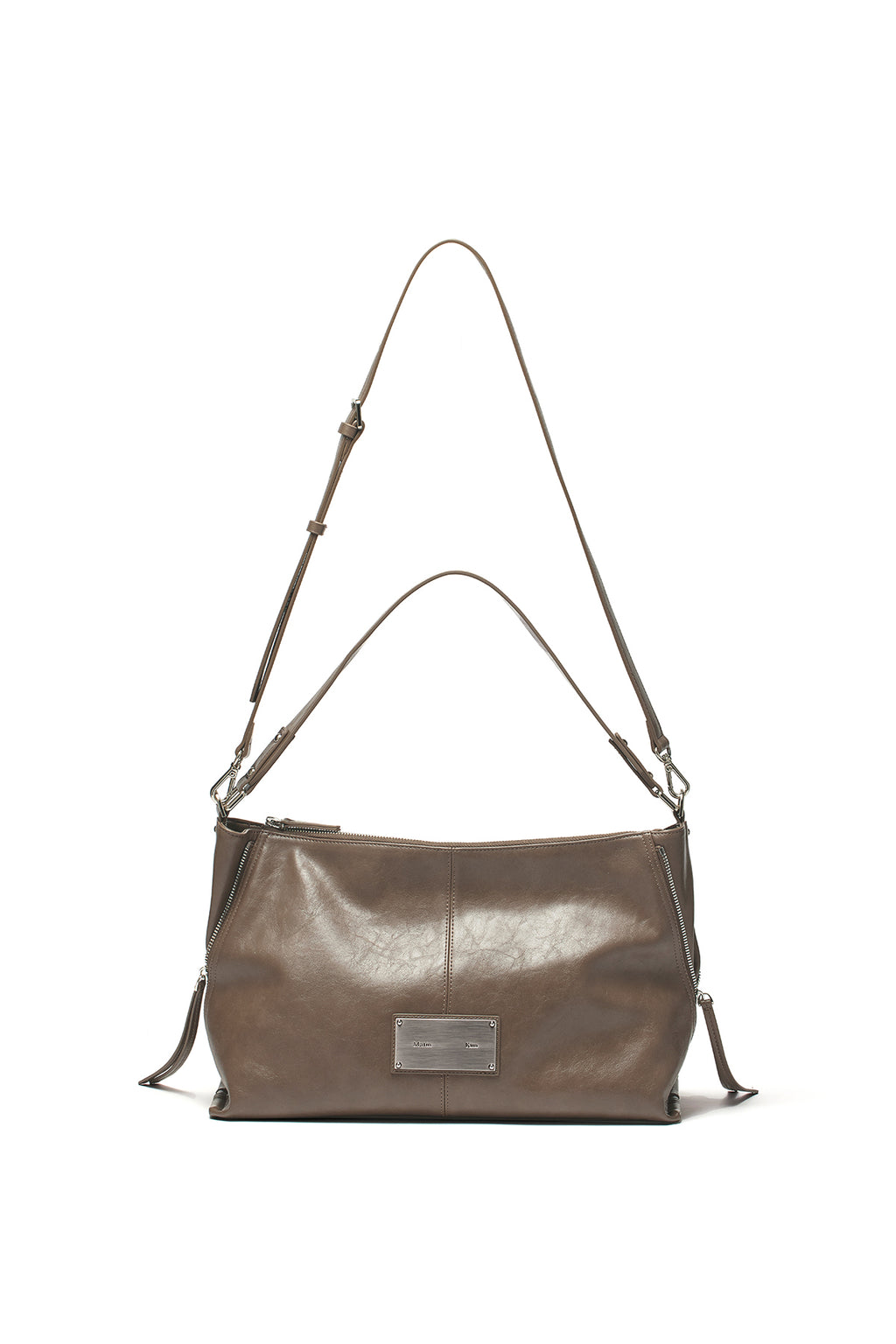 [matinkim] SIDE ZIPPER SHOULDER BAG IN DARK BROWN